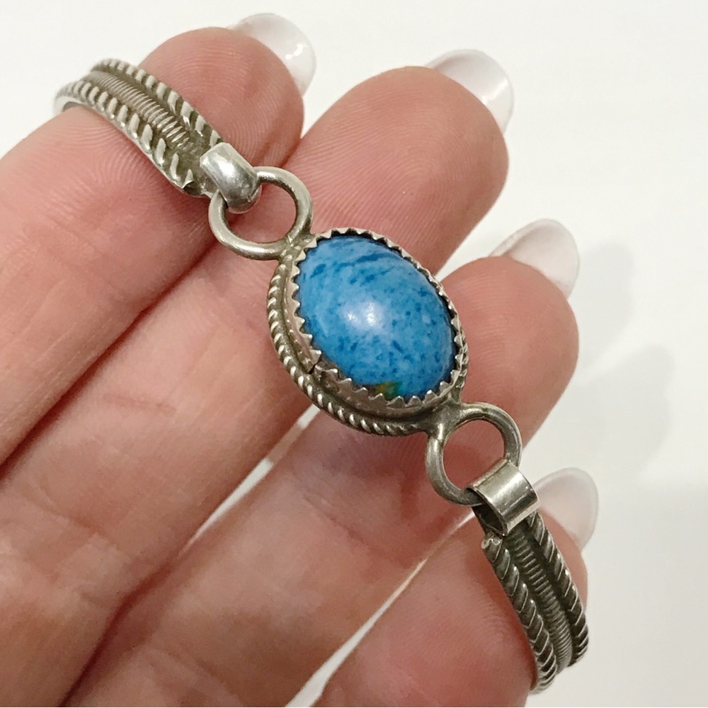 VTG Native American Signed “ K STERLING " Silver Sodalite Cuff Bracelet 7in 925